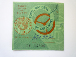 TI - 2022 - 378  VIGNETTE AUTO  1958 - 1959  Pour  5 à 7 CV - Non Classés