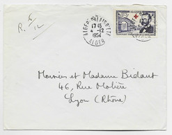 ALGERIE 15FR DUNANT CROIX ROUGE SEUL LETTRE COVER ALGER PALAIS ETE 4.12.1954 - Lettres & Documents