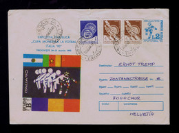 Gc7148 ROMANIA ITALIA'90 World Championship Football Flags CHILE Cover Postal Stationery Mailed 1990CHUR -Suisse - 1990 – Italie