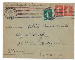 PARIS-R.P. DEPART Lettre Labo Physiologie Le Chesnay 5c 10c Semeuse Yv 137 138 Ob 1910 Meca Krag Dest Florence Italie - Mechanische Stempels (varia)