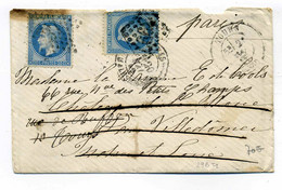 Lettre étoile De Paris  Rue De Malsherbe Avec Réexpédition T17 TOURS + Losange GC 3997 / Dept Indre Et Loir / RRR   1859 - 1849-1876: Classic Period