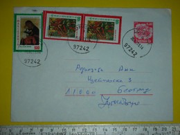 R,Yugoslavia Stationery Cover,letter During Civil War,Lopatica Postal Seal,Macedonia Vertical Pair Stamps Christmas,rare - Lettres & Documents