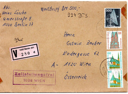 61766 - Berlin - 1991 - 500Pfg I&T MiF A W-Bf (500DM/28g) BERLIN -> Oesterreich, M. Zollfreistellungsstpl - Lettres & Documents