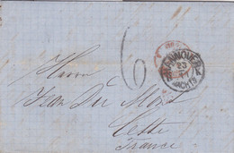 LAC De Minden (Allemagne) Pour Sète (34) - 23/11/1867 - CAD Type 15 + Marque Entrée Suisse 3 St Louis 3 - TM 6 + Amb. - Marques D'entrées