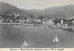 CARTOLINA LEVANTO - HOTEL EXCELSIOR DOMINANTE MARE A 500m. SPIAGGIA - VIAGGIATA 1955 - U63 - La Spezia