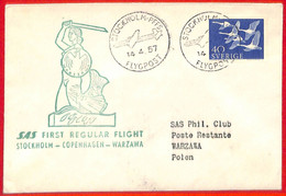 Aa3438 - SWEDEN - Postal History - FIRST FLIGHT COVER Stockholm - Warsaw  1957 - Otros & Sin Clasificación