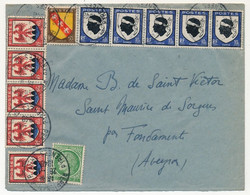 FRANCE - Env. Affr Composé BLASONS Nice, Lorraine, Corse + 2F Mazelin - Obl Perpignan RP 1949 - Briefe U. Dokumente