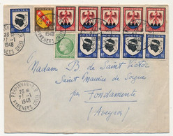 FRANCE - Env. Affr Composé BLASONS Nice, Lorraine, Corse + 2F Mazelin - Obl Perpignan RP 1948 - Briefe U. Dokumente