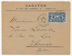 FRANCE - Env. En-tête "Carayen - Paris" Afr 1,50F Légion Américaine Seul - Obl Paris 67 Rue Des Abesses 1928 - Covers & Documents
