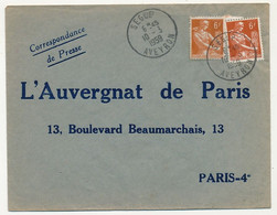 FRANCE - Env. Affr 2X6F Moissonneuse - Correspondance De Presse - SEGUP Aveyron 10/3/1959 - Brieven En Documenten