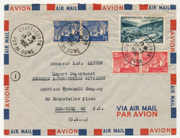 FRANCE - Env. Affr Composé Depuis Chatelguyon (Puy De Dôme) Pour New-York - 1950 - Puce I - Covers & Documents