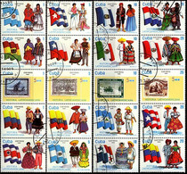 CUBA 1990, HISTORY Of LATIN AMERICA, NATIONAL FLAGS And COSTUMES, COMPLETE USED SERIES With GOOD QUALITY - Usati