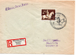 55158 - Deutsches Reich - 1943 - 42Pfg Braunes Band EF A R-Bf SoStpl MUENCHEN-RIEM - DAS BRAUNE BAND ... -> MINDELHEIM - Paardensport