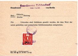 55159 - Berlin - 1967 - 3DM Stempelmarke Auf Quittung Vom Standesamt Berlin-Zehlendorf - Matasellos Generales