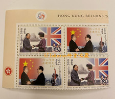 Mongolia 1997 Block Return Of Hong Kong To China National Flags UK Chinese Leader Politician People Stamps MNH - Timbres