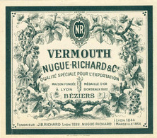 2 Etiquettes VINS Et SPIRITUEUX VERMOUTH NUGUE- RICHARD & Cie BÉZIERS Qualité Spéciale Export Années 30 - Alkohole & Spirituosen