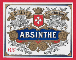 Etiquette ABSINTHE QUALITÉ SUPÉRIEURE 65° Imprimerie Haberer, Douin & Jouneau N°890 Neuve Parfait état. RARE. - Alcoholen & Sterke Drank