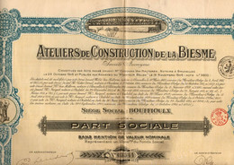 Ateliers De Construction De La Biesme - Bouffioulx - Part Sociale Sans Mention De Valeur Nominale - 1921 - Industry