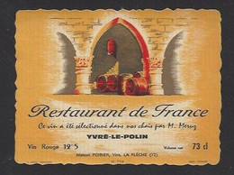 Etiquette De Vin De Table  -  Restaurant De France   M. Méruz  à  Yvré Le Polin  (72)  -  Maison Poirier La Flèche - Sonstige & Ohne Zuordnung