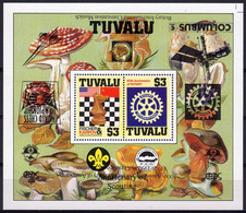 Tuvalu 1986, Mushrooms, Overp. Chess, Rotary, Scout, Space, Columbus, Concorde, ERROR, BF - Fouten Op Zegels