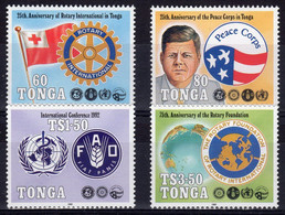 Tonga 1992, Anniversary, Rotary, Kennedy, FAO, WHO, 4val - OMS