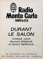 Publicité Papier RADIO MONTE CARLO   Octobre 1972 AM 317 - Pubblicitari