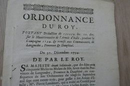 Ordonnance Du Roi Du 31/12/1734 Languedoc Provence Dauphiné Munitionnaire Armée D'Italie - Decreti & Leggi