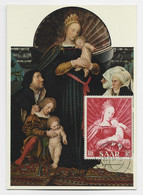 SAAR 5FR ROUGE KARTE MAXIMUM SARREBRUCKEN 23.9.1954 HOLBEIN MADONNA - Cartoline Maximum