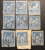 18S Sage 79 25c Bleu Lot De 9 Oblitérés - 1876-1898 Sage (Type II)