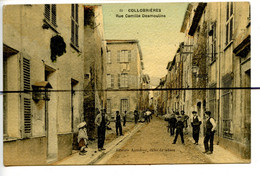 CPA Couleur Tramée . D83. Collobrières . Rue Camille Desmoulins . Edition AUMERAN DEBIT DE TABAC . MARS 1918 - Collobrieres
