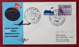 Scandinavian Airlines - 1er Vol Régulier - Oslo - Los Angeles Du 18/11/1954 - Lettres & Documents