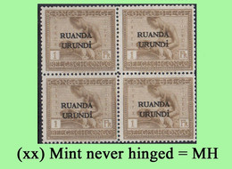 1924 ** RUANDA-URUNDI = RU 058 MNH VLOORS -1- ORNAMENTS ( BLOCK X 4 STAMPS WITH ORIGINAL GUM ) - Neufs