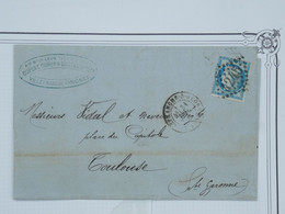 BG20 FRANCE BELLE  LETTRE CURIOSITé RRR 1874 VILLEFRANCHE A TOULOUSE +TAXE 2X 25C +N°60 +AFFRANCH. INTERESSANT - Autres & Non Classés