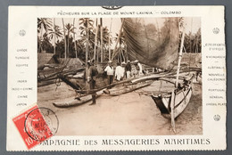 France N°138 Sur CPA TAD LIGNE N PAQ.FR. N°2 - 13.3.1909 - Paquebot YARRA - (W1010) - Maritime Post