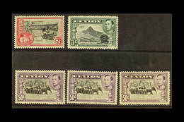 1938-49 2c SG 386a, 3c SG 387c, 50c SG 394, 394a And 394c, Lightly Hinged Mint, Cat Â£990. (5 Stamps) - Ceylon (...-1947)