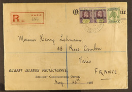 1911 (Aug 25th) Printed OHBMS Cover From The Resident Commissioner's Office, Ocean Island, Registered To Paris, Bearing  - Gilbert- Und Ellice-Inseln (...-1979)