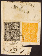 PARMA 1852 10c Black On White And 1853-55 5c Orange-yellow (SassoneÂ  2 & 6, SG 4 & 11), Together On A Piece Tied By 'Pi - Non Classificati