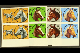 1973 HORSES Set, Yvert 282/85, IMPERF PAIRS, Never Hinged Mint. (4 Pairs) - Other & Unclassified