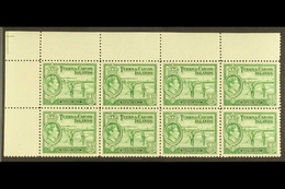 1938-45 Â½d Yellowish Green, SG 195, Never Hinged Mint Upper Left Corner Block Of Eight. Cat. Â£72. - Turks E Caicos