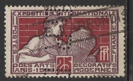 Timbre N° 212, Exposition Internationale Des Arts Décoratifs à Paris Perforé B.P.E. - Used Stamps