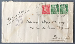 France N°809 (x2) Et 676 Sur Enveloppe "Par Pneumatique" 6.9.1946 - (W1334) - 1921-1960: Modern Tijdperk