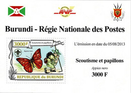 BURUNDI 2013 Mi 3155A ORANGE ALBATROSS BUTTERFLY & SCOUTING MINT MINIATURE SHEET ** - Blokken & Velletjes