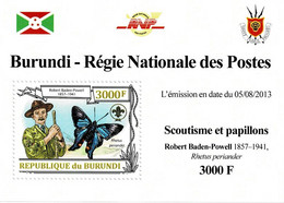 BURUNDI 2013 Mi 3156A PERIANDER METALMARK BUTTERFLY & SCOUTING MINT MINIATURE SHEET ** - Blocks & Kleinbögen