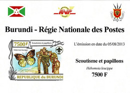 BURUNDI 2013 Mi 3157B HEBOMOIA LEUCIPPE BUTTERFLY & SCOUTING MINT IMPERFORATED MINIATURE SHEET ** - Hojas Y Bloques