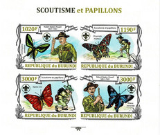 BURUNDI 2013 Mi 3153-3157B KLB BUTTERFLIES & SCOUTING MINT IMPERFORATED MINIATURE SHEET ** - Blocchi & Foglietti