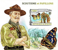 BURUNDI 2013 Mi BL 355B BUTTERFLIES & SCOUTING MINT IMPERFORATED MINIATURE SHEET ** - Blocks & Kleinbögen