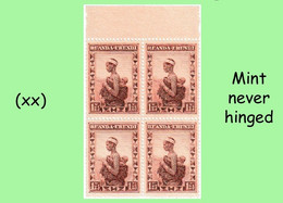 1931 ** RUANDA-URUNDI = RU 100 MNH - ETHNIC SET WOMAN WITH CHILD ( BLOCK X 4 STAMPS WITH ORIGINAL GUM + PAGE BORDER ) - Unused Stamps