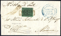 Cover 1855, Lettera Raccomandata Da Finale Di Modena (cartella Punti 8) Del 12.4. Per Modena Affrancata Con 5 C. Verde E - Modena