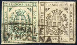 O 1859, 5 + 15 C Governo Provvisorio, Usati Insieme Con Annullo "Finale Di Modena" In Cartella (Punti R1), Firmati Sismo - Modène