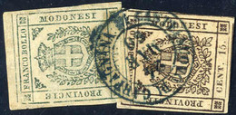 O 1859, 5 C Verde E 15 C Bruno Nerastro Del Governo Provvisorio, Usati Insieme Con Annullo Circolare Piccolo Azzurro "Ca - Modène